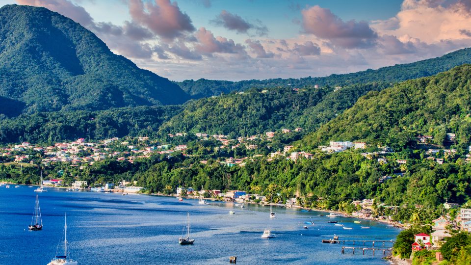 Blue Water and Green Hills of Rosseau Dominica Yacht Charters in the Dominica.